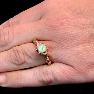Gorgeous Fire Opal with diamonds on a rose gold band